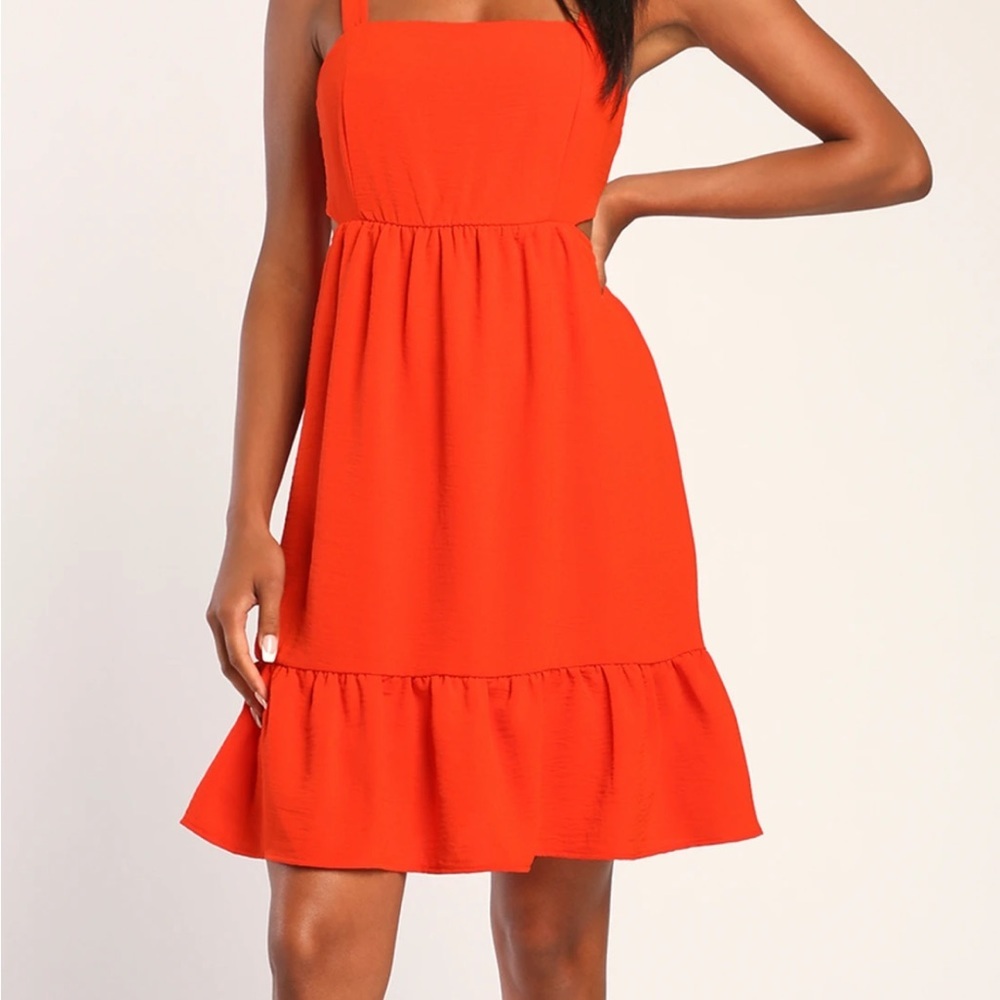Lulus Always A Cutie Orange Tie-Back Mini Dress Size Small - Picture 6 of 14